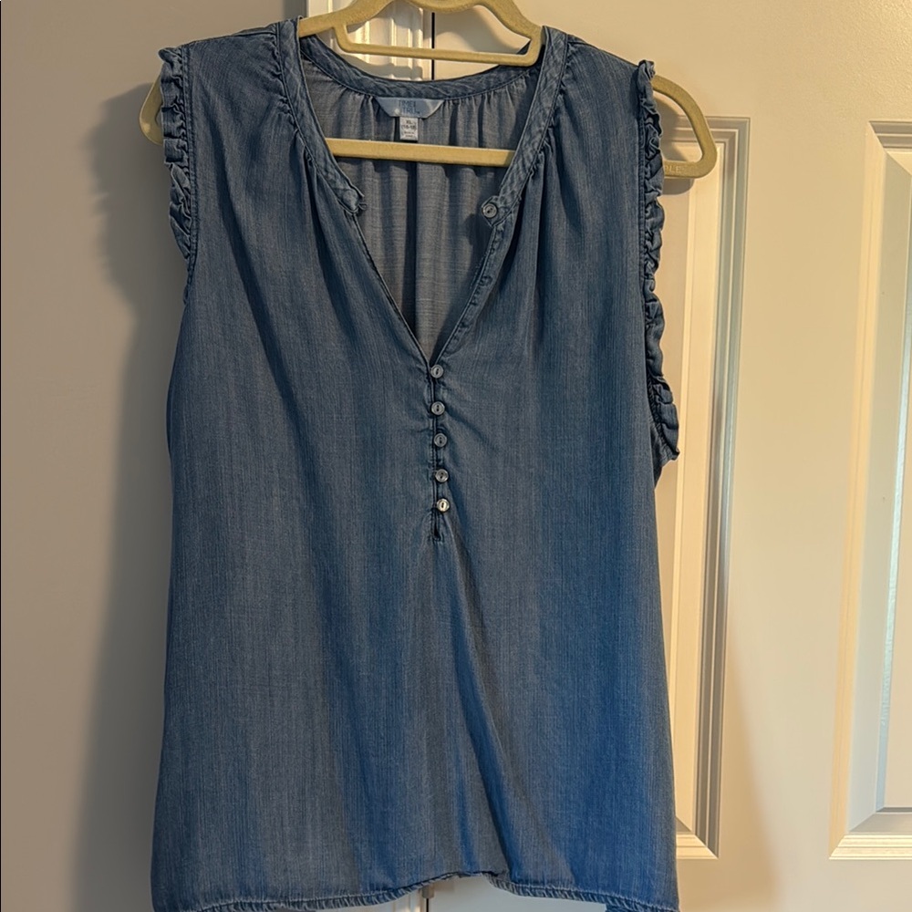 Time and Tru Denim Blue Ruffle Sleeve Blouse